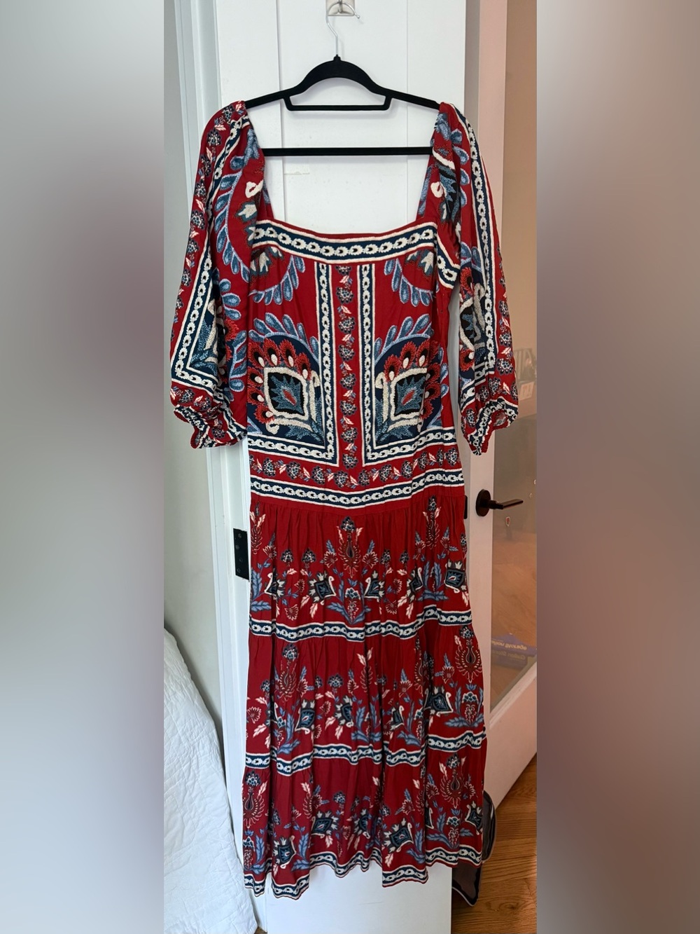 NWT Farm Rio Nautical Scarf Print Puff Sleeve Maxi Dress